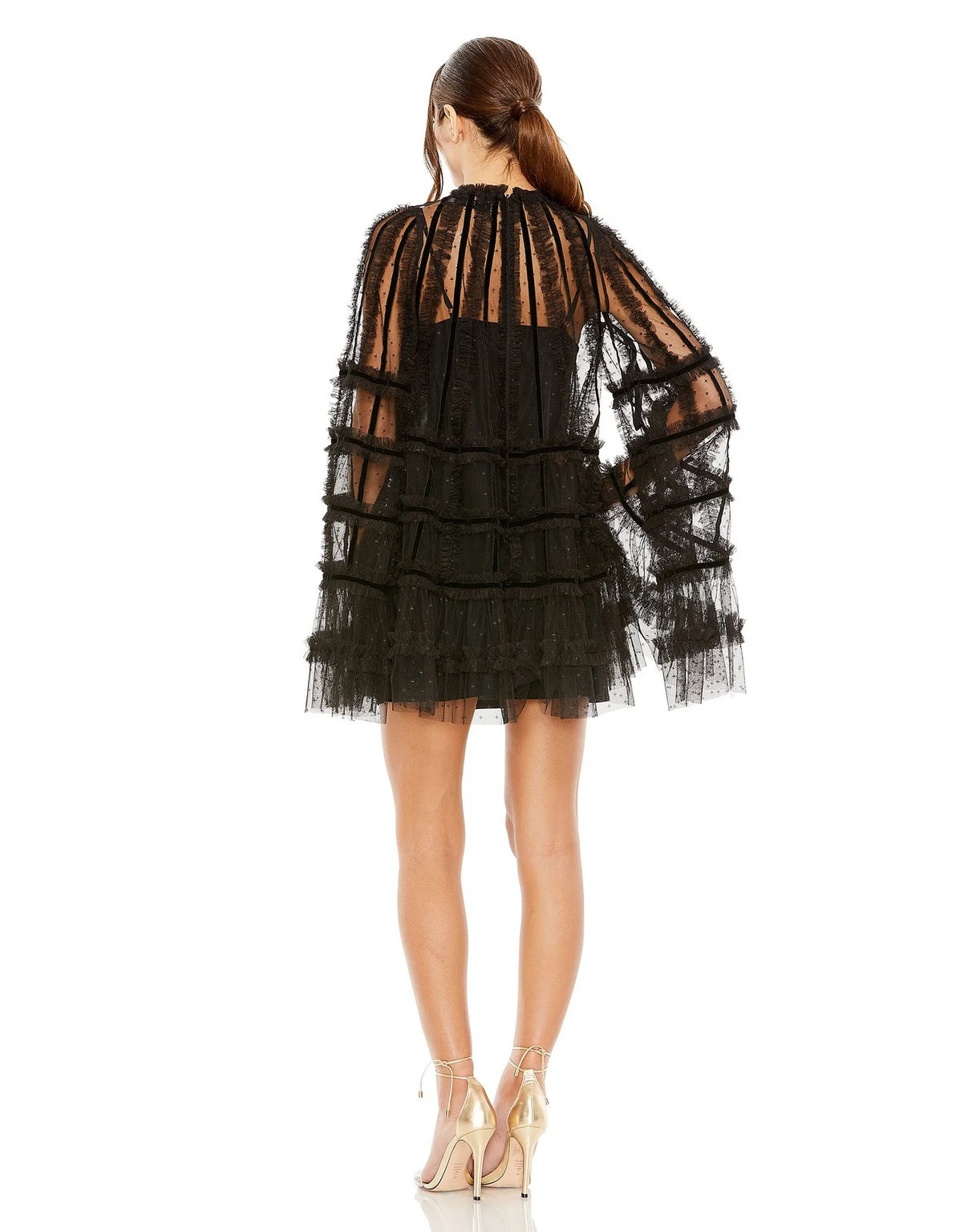 Crimson Mac Duggal 8053 High Neck Ruffle Bell Sleeve Trapeze Short ...