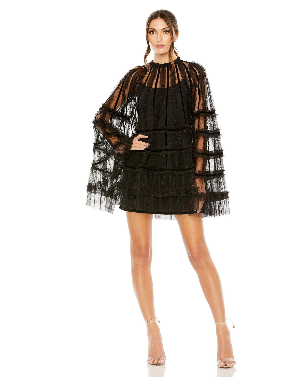 High Neck Ruffle Bell Sleeve Trapeze Short Dress High Neck Ruffle Bell – The Dress Outlet