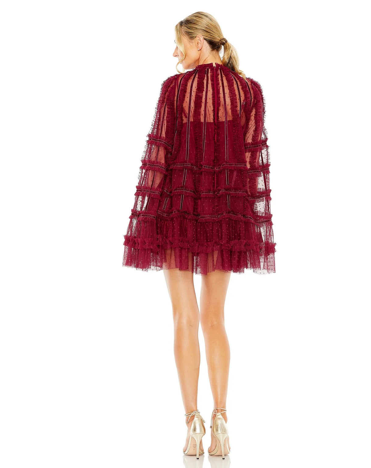Crimson Mac Duggal 8053 High Neck Ruffle Bell Sleeve Trapeze Short ...