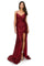 Cinderella Couture CC8056J Spaghetti Strap Sequins Formal Slit Dress Burgundy