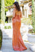 Cinderella Couture CC8056J Spaghetti Strap Sequins Formal Slit Dress Orange