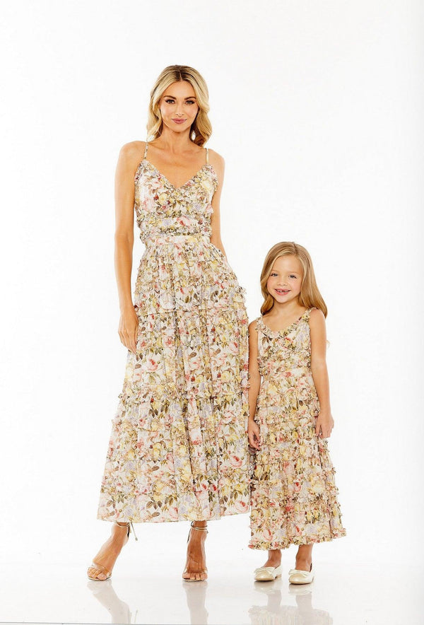 Flower Girl Dresses Tea Length Sleeveless Chiffon Little Girls Dress Ivory Multi