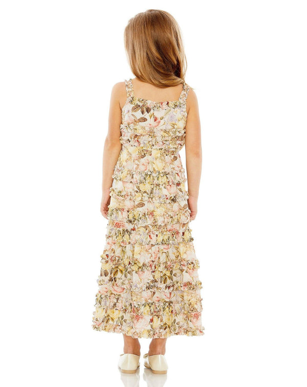 Flower Girl Dresses Tea Length Sleeveless Chiffon Little Girls Dress Ivory Multi