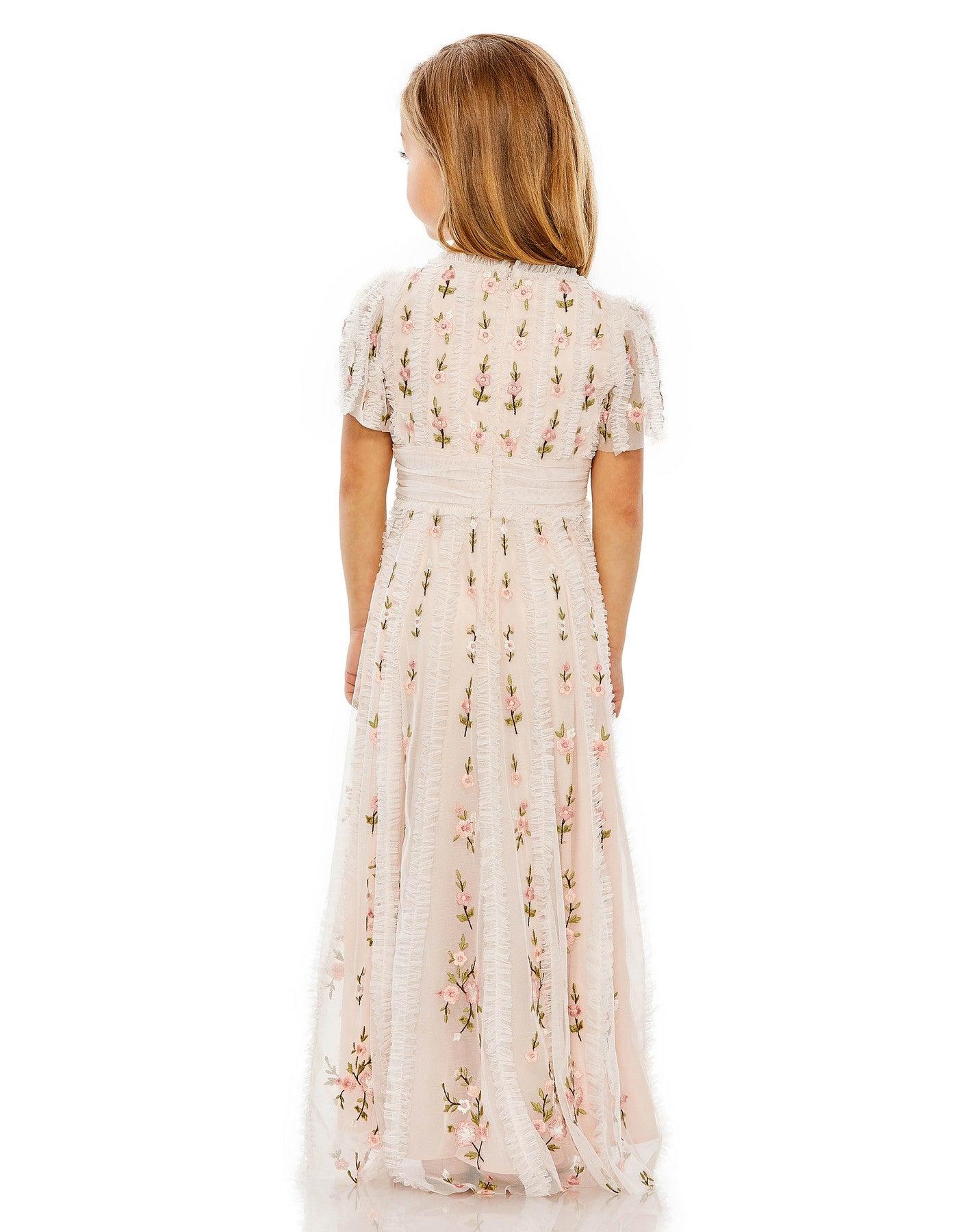 Moss Green Mac Duggal 8064 A Line Short Sleeve Little Girls Long Dress for $199.0 – The Dress Outlet