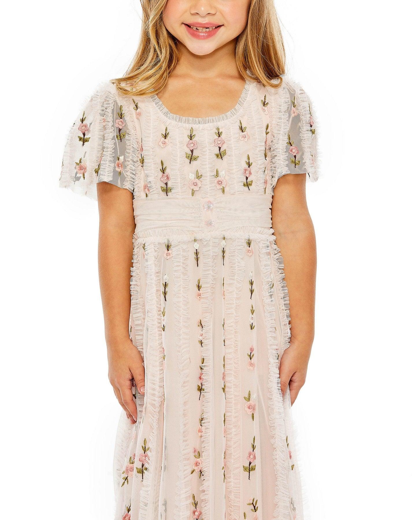 Moss Green Mac Duggal 8064 A Line Short Sleeve Little Girls Long Dress for $199.0 – The Dress Outlet
