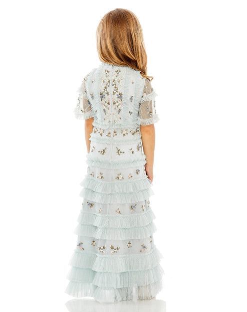 Rose Multi Mac Duggal 8065 Short Sleeve Little Girls Long Dress for $398.0 – The Dress Outlet