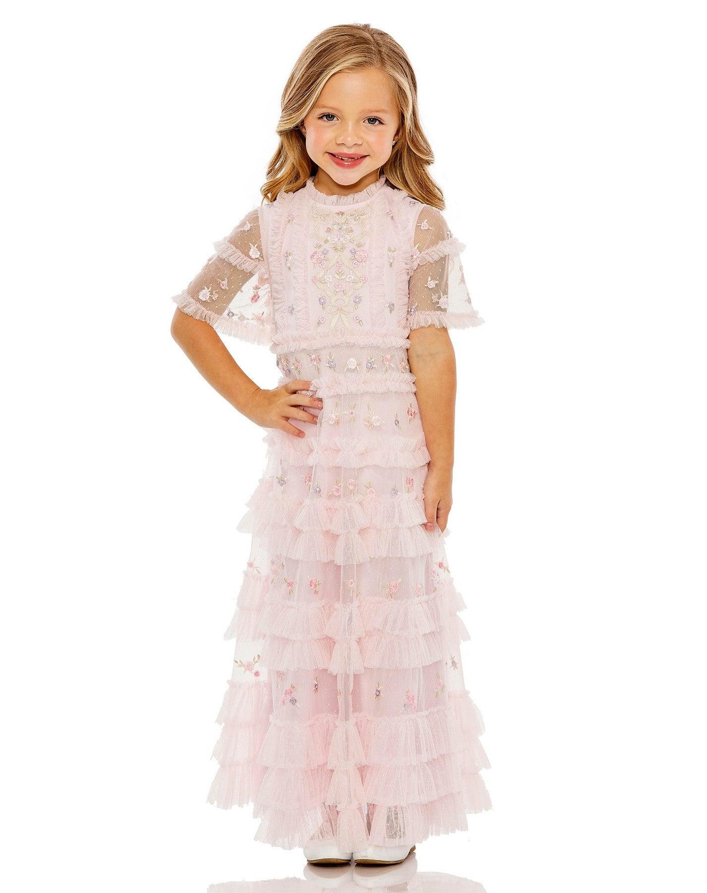 Mac Duggal 8065 Short Sleeve Little Girls Long Dress