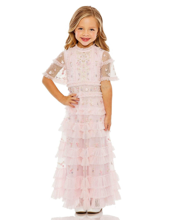 Short Sleeve Little Girls Long Dress Long Length Mac Duggal 8065