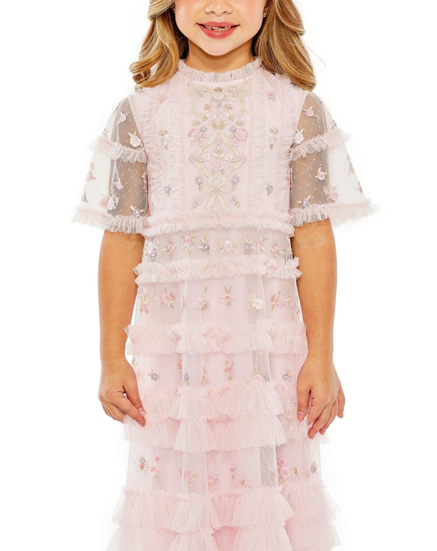 Mac Duggal 8065 Short Sleeve Little Girls Long Dress