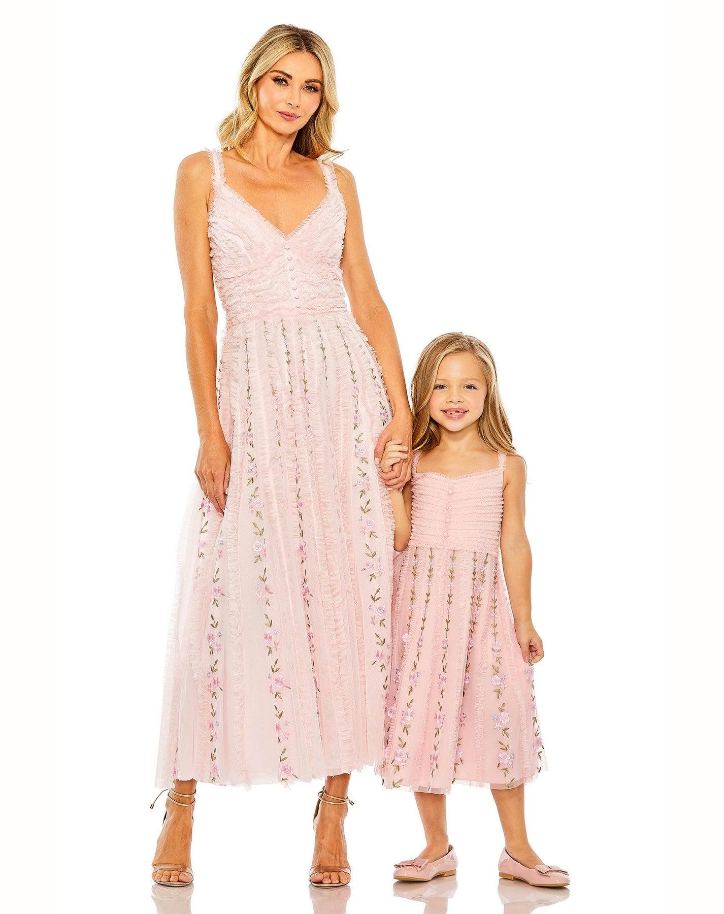 Mac Duggal 8067 Little Girls A Line Chiffon Midi Length Dress