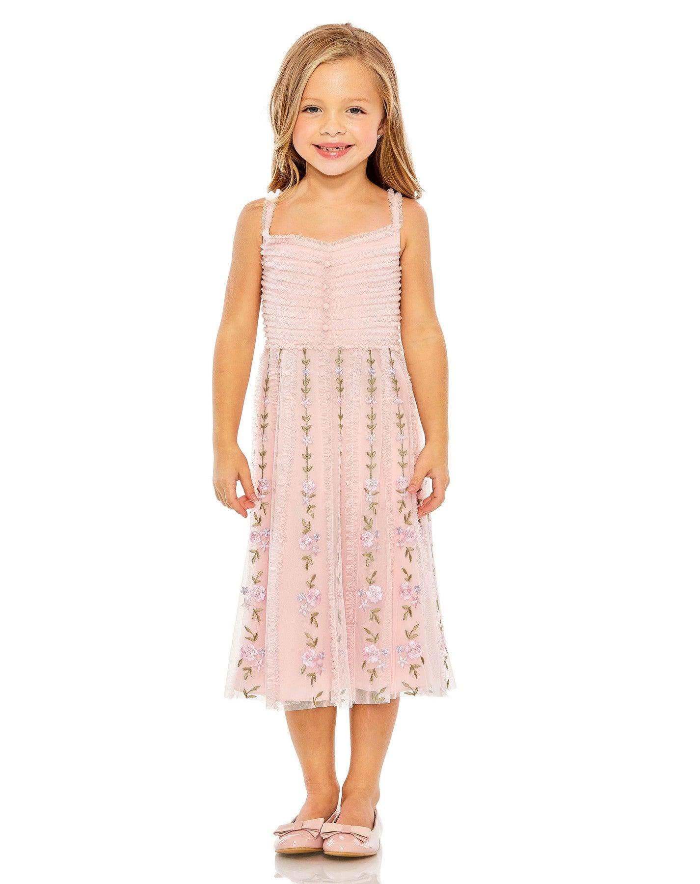 Mac Duggal 8067 Little Girls A Line Chiffon Midi Length Dress