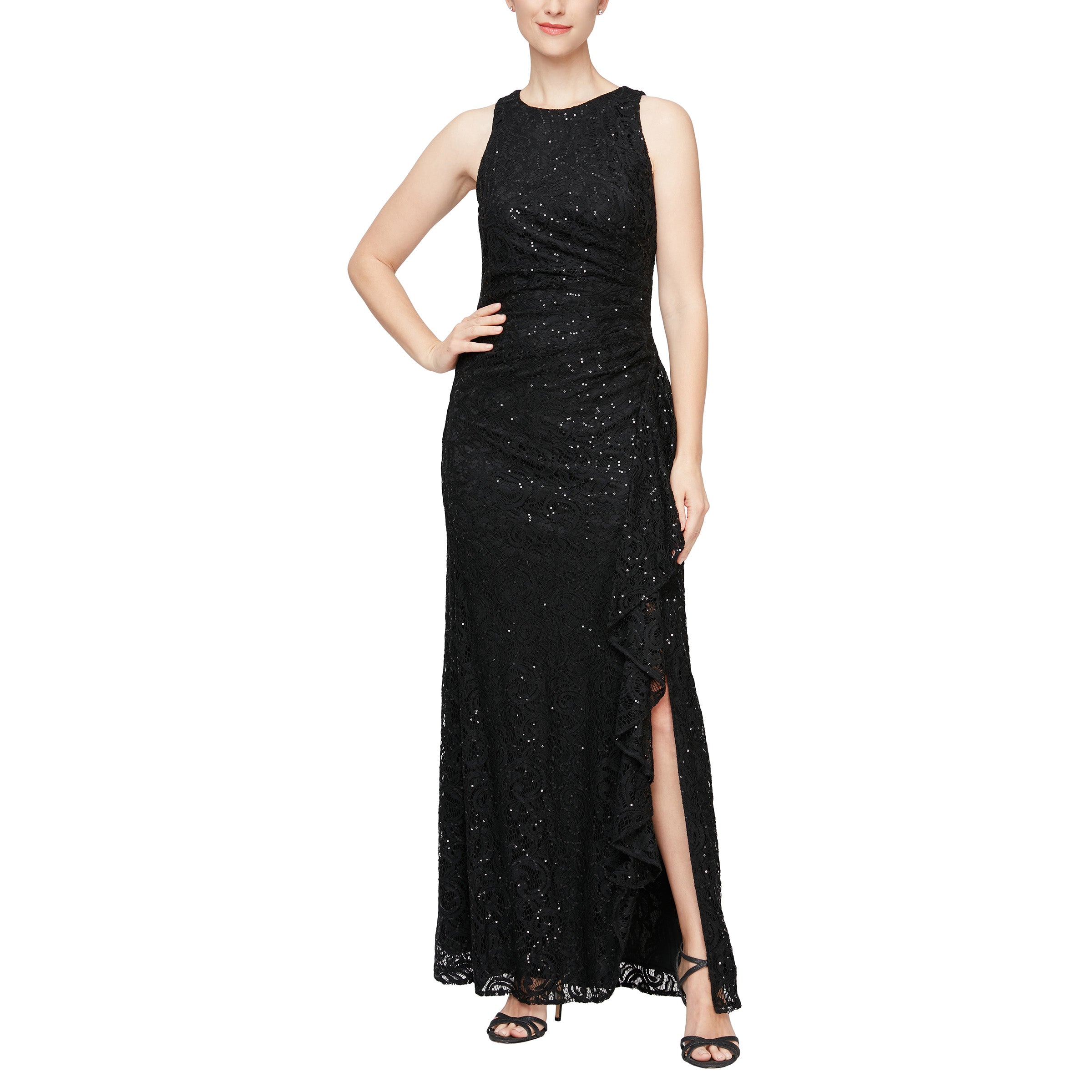 Formal Dresses Long Sleeveless Formal Lace Dress Black