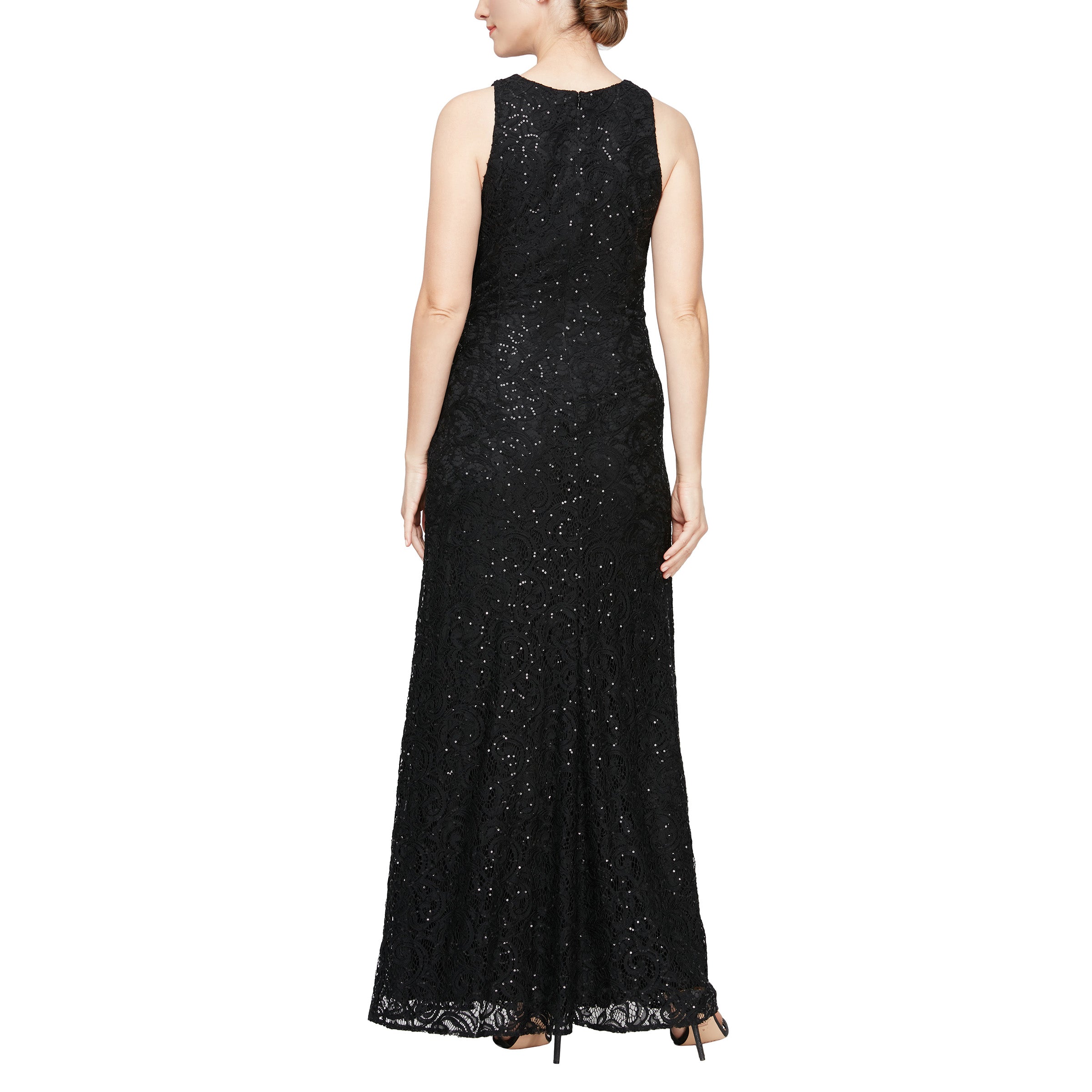 Shell Pink Alex Evenings 81122434 Long Sleeveles Formal Lace Dress