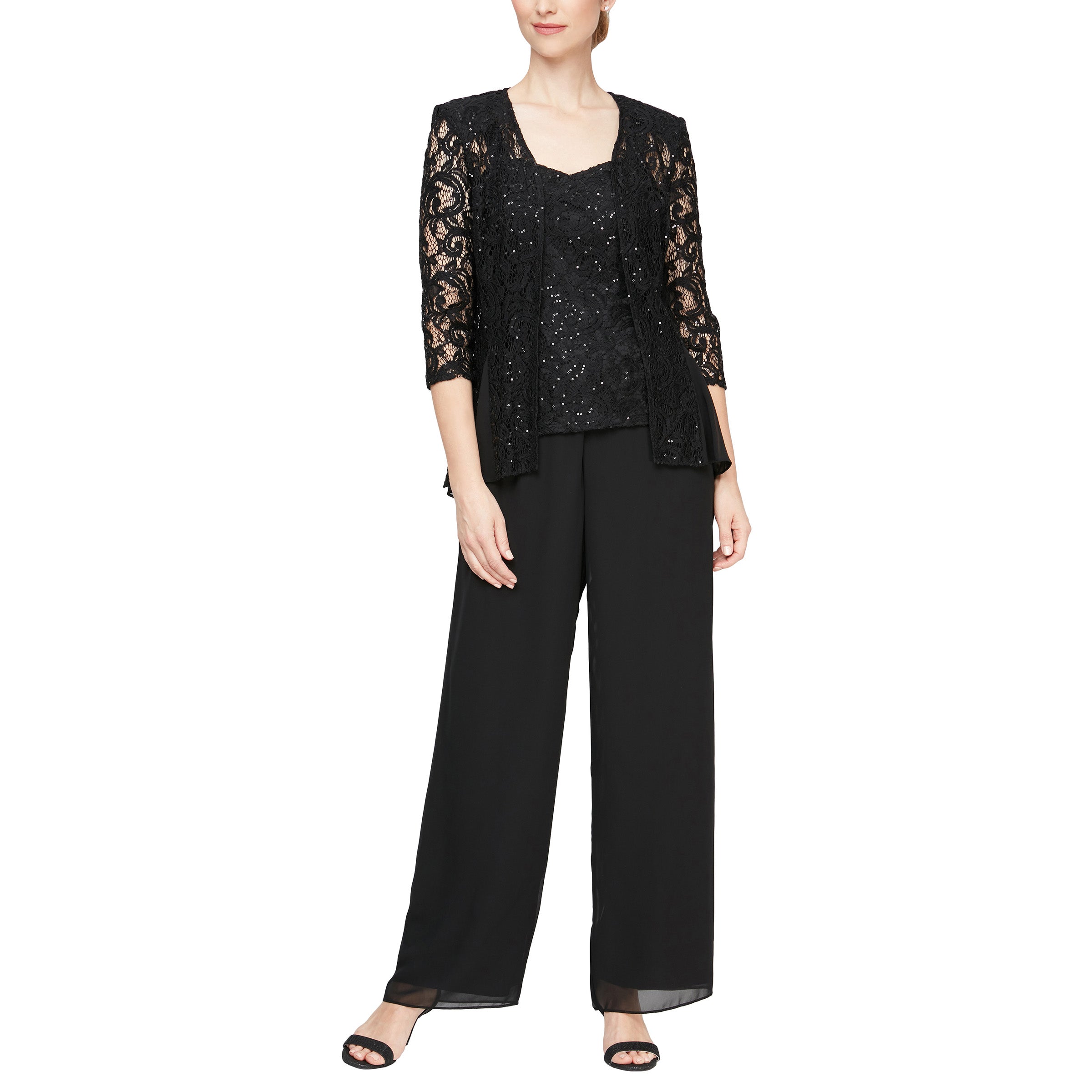 Pant Suit Long Sleeveless Three Piece Set Jacket Pant Suit  Black