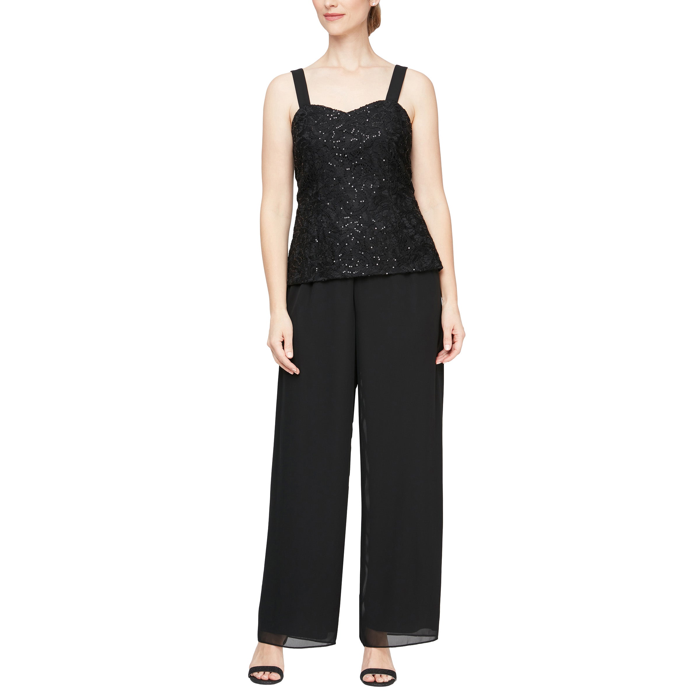 Pant Suit Long Sleeveless Three Piece Set Jacket Pant Suit  Black