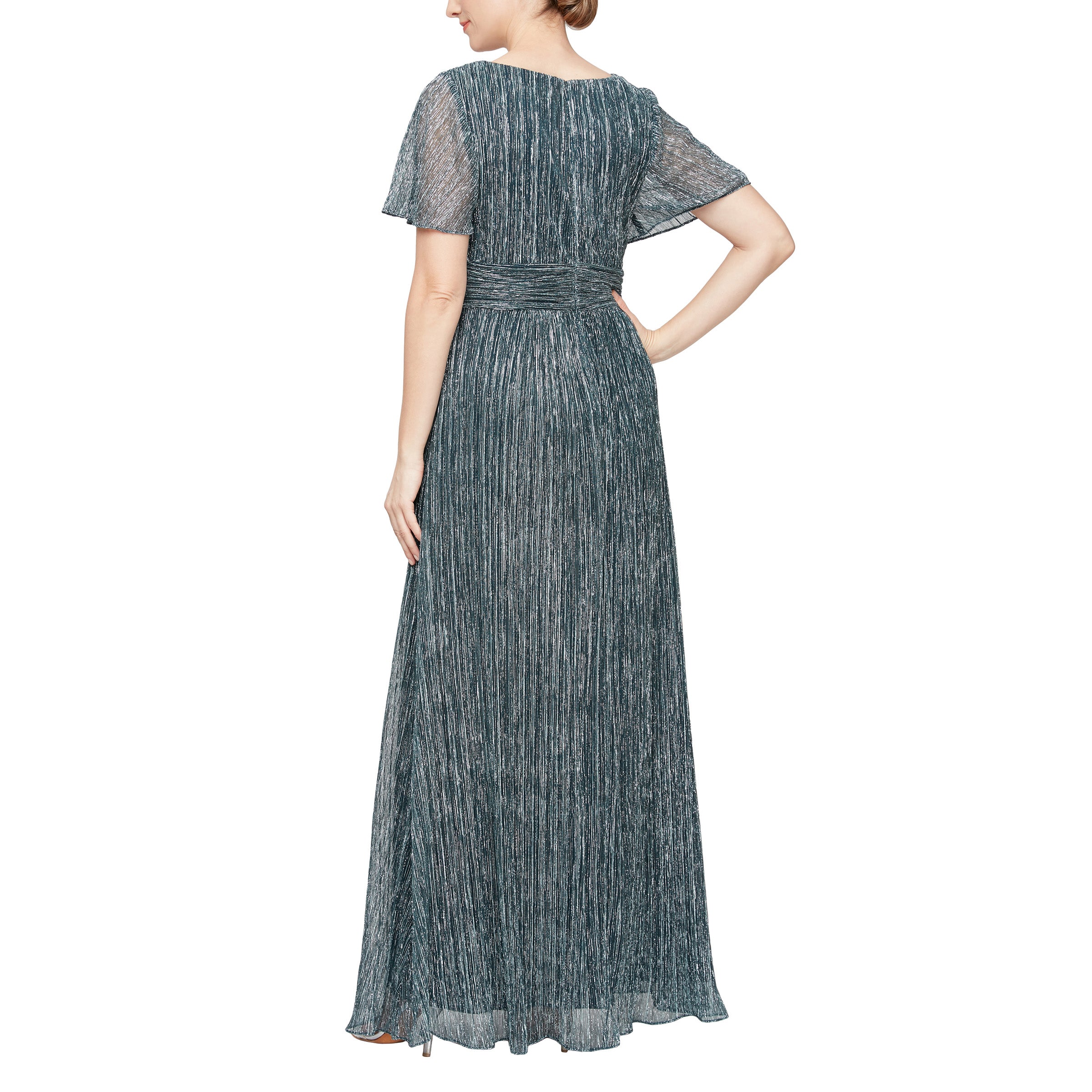 Formal Dresses Long Formal V Neck Empire Waist Dress Black/Seafoam