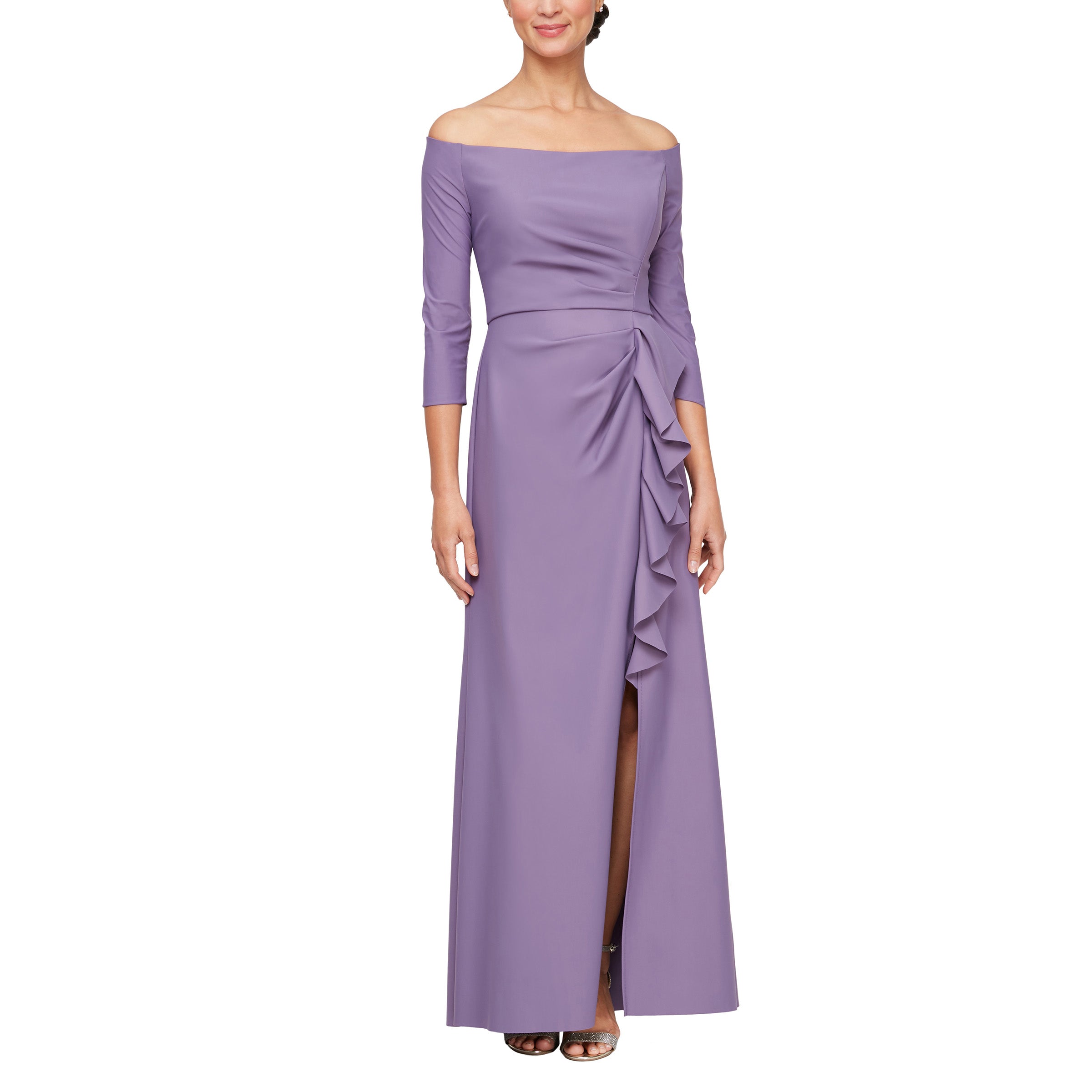 Alex Evenings Chloe Contour Cascade Ruffle Dress ICY ORCHID / 8