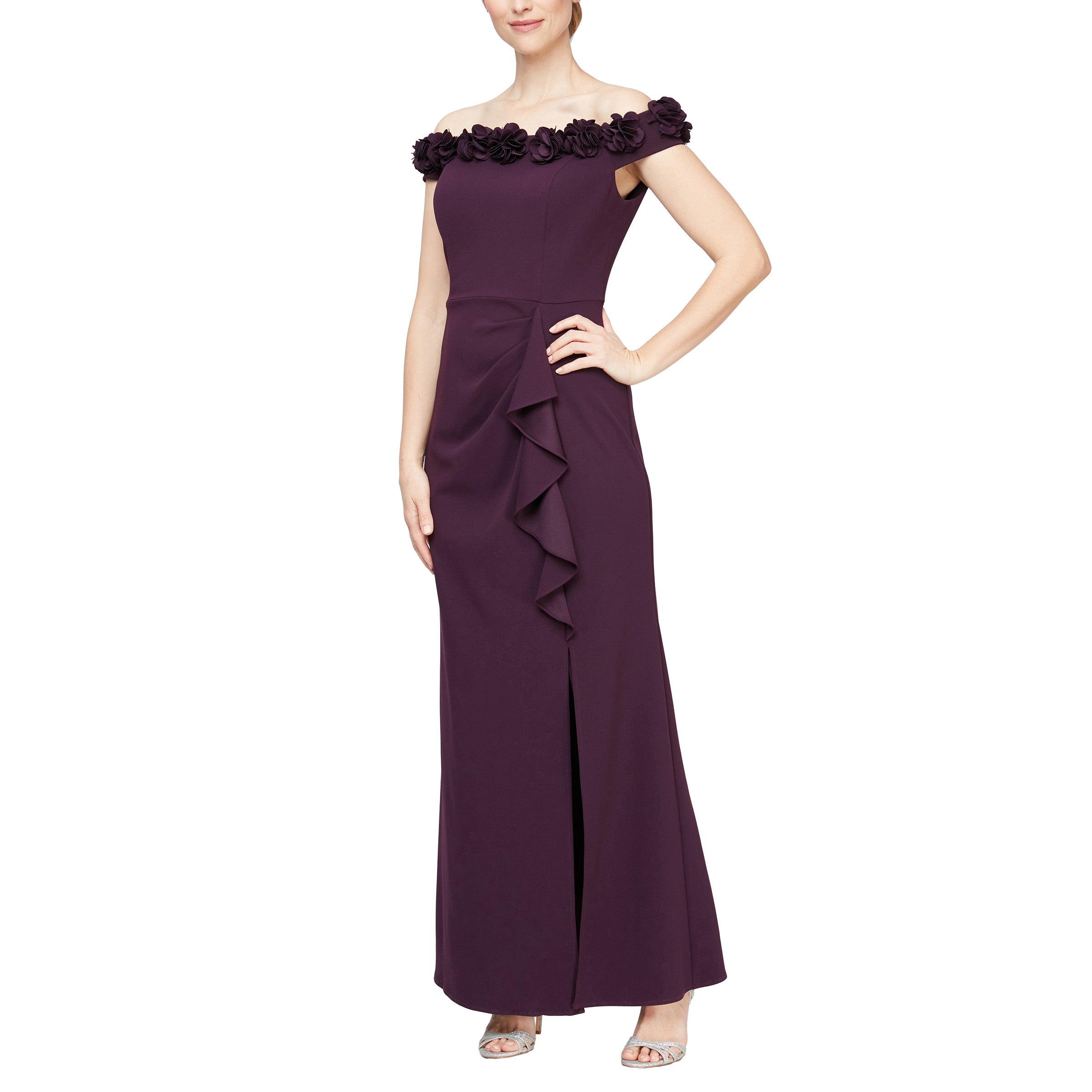 alex evenings women's long shift dress illusion neckline Alex Evenings Womens Off-The-Shoulder Beaded Evening Dress, Black