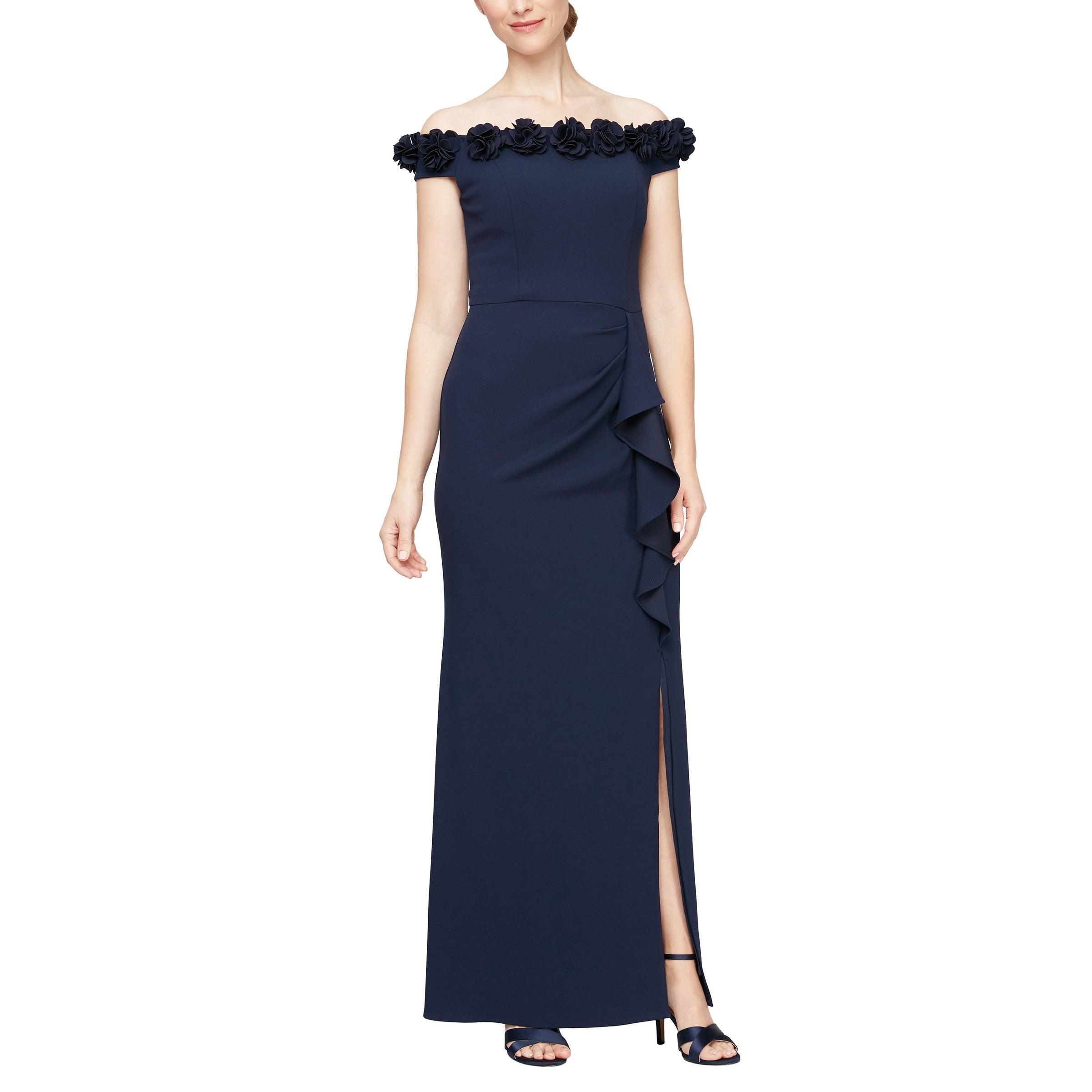 Alex Evenings Womens Off-The-Shoulder Beaded Evening Dress, Black Alex Evenings Womens Off-The-Shoulder Beaded Evening Dress, Black