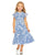 Flower Girl Dresses Little Girls Cap Sleeve Chiffon Midi Length Dress Blue Multi
