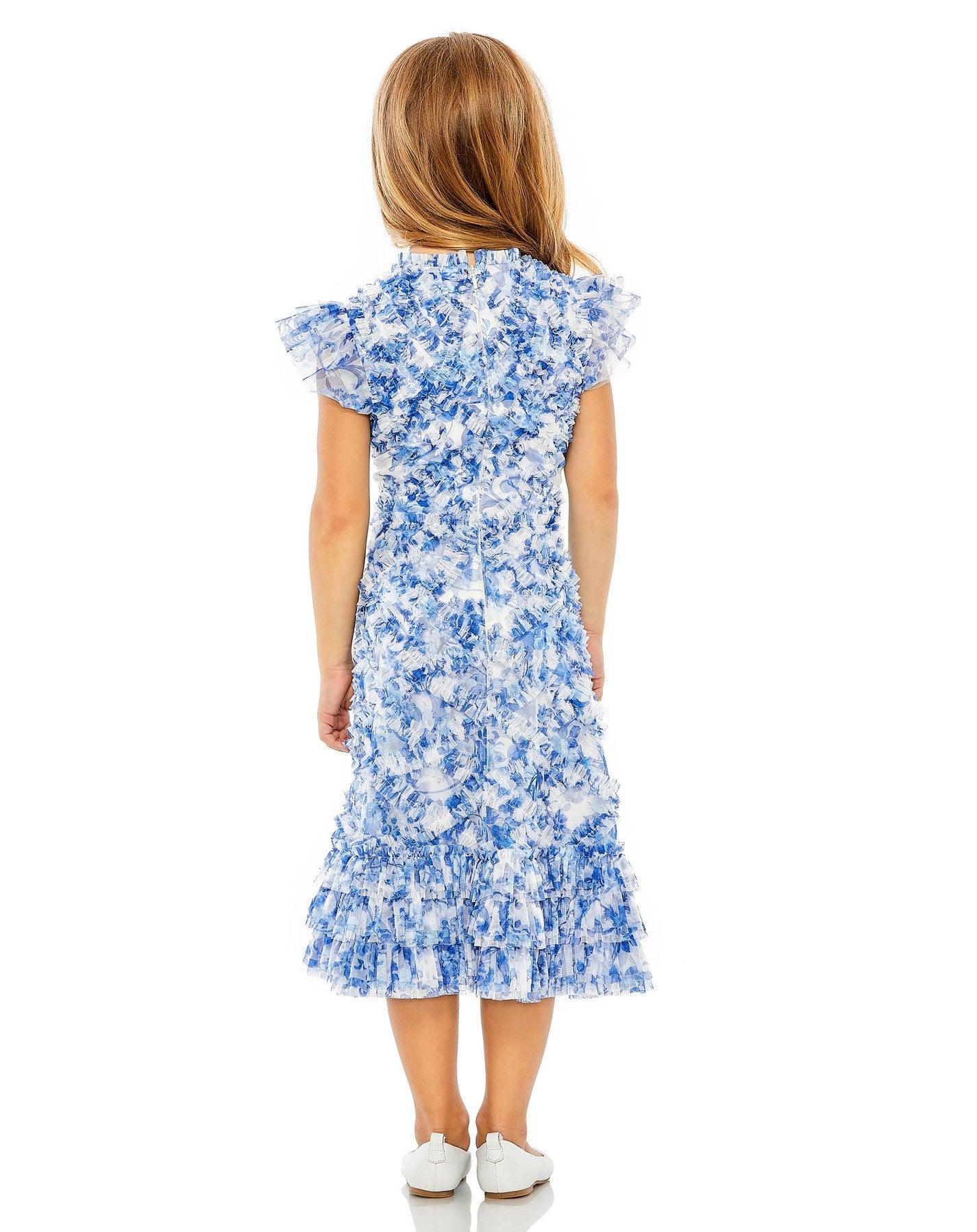 Mac Duggal 8215 Little Girls Cap Sleeve Chiffon Midi Length Dress