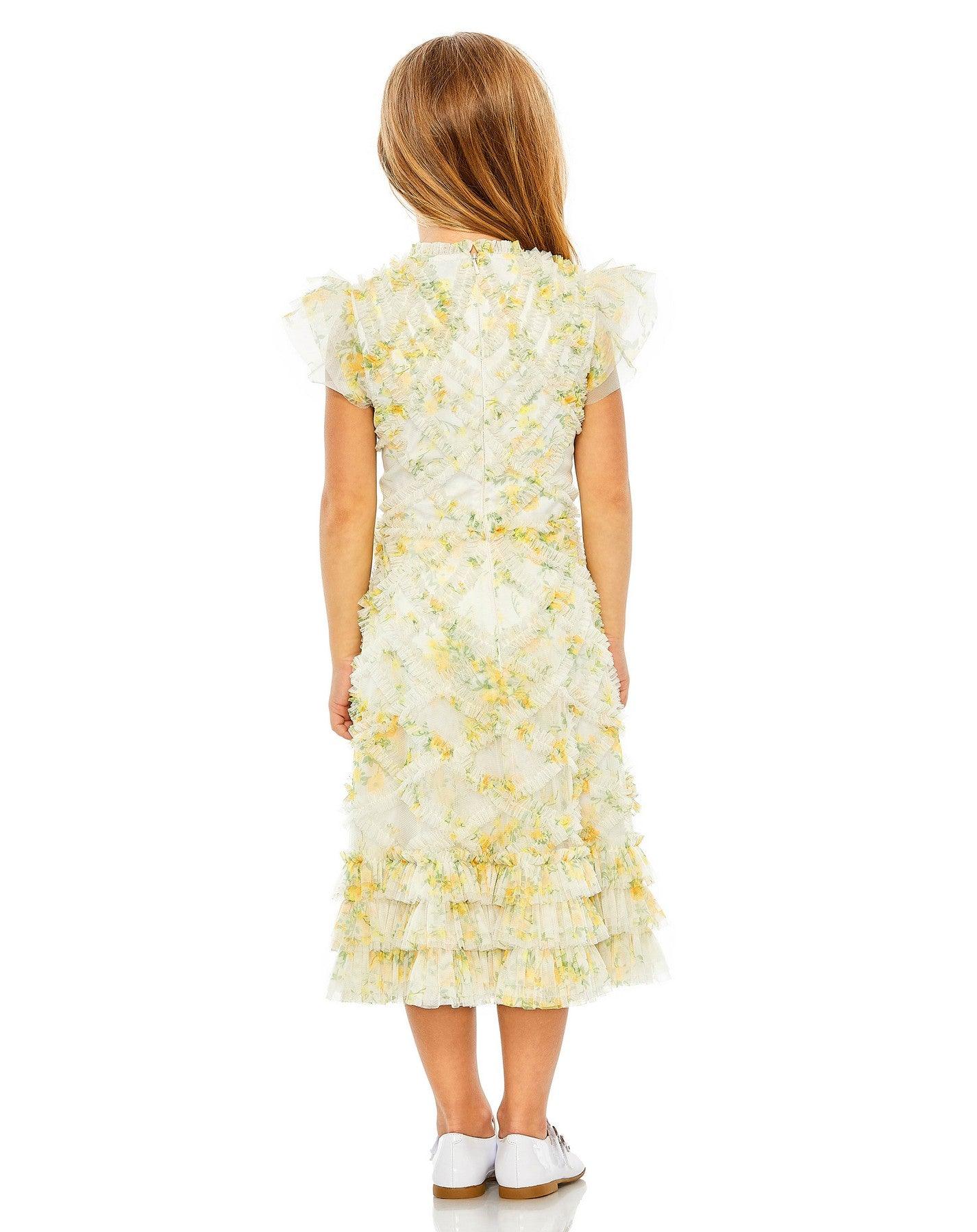 Mac Duggal 8215 Little Girls Cap Sleeve Chiffon Midi Length Dress