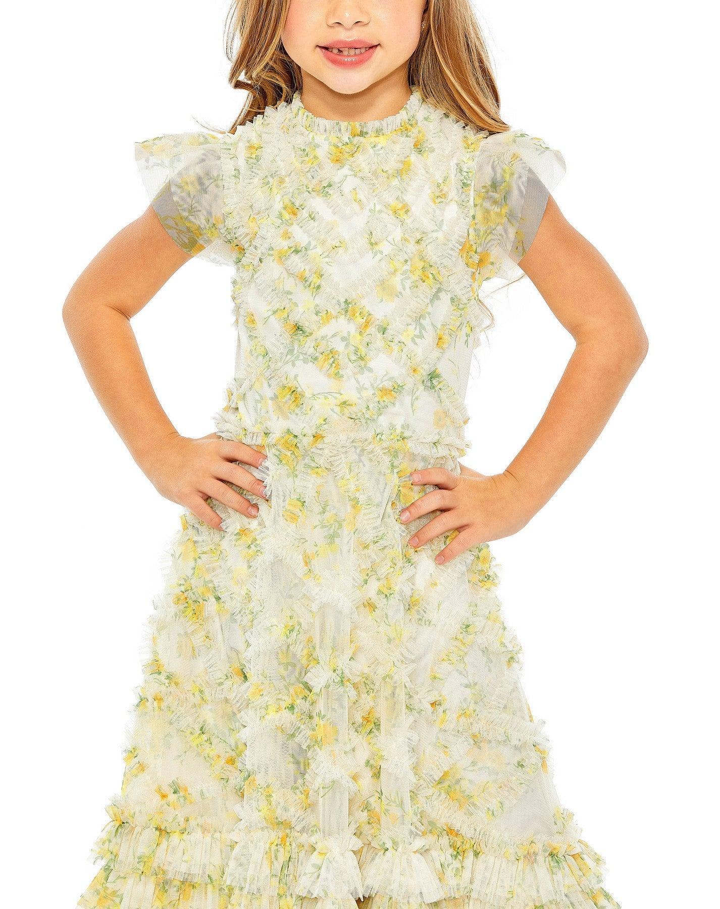 Mac Duggal 8215 Little Girls Cap Sleeve Chiffon Midi Length Dress