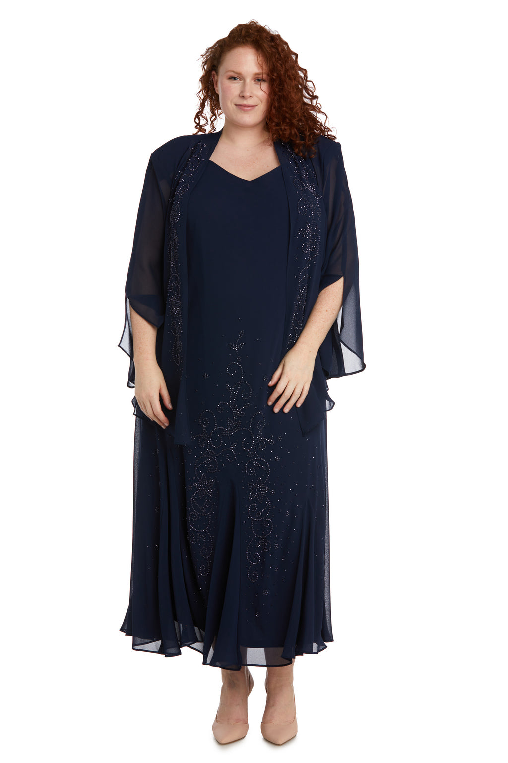 R&M Richards 858260 Plus Size Beaded Jacket Midi Dresses