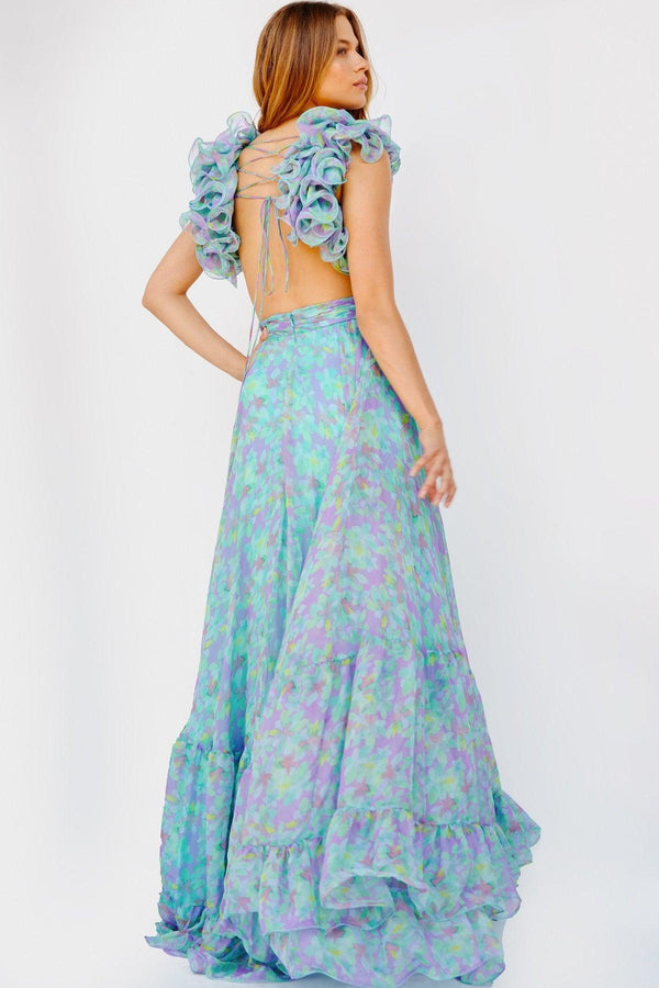 Prom Dresses Long Sleeveless Floral Print Prom Gown Print