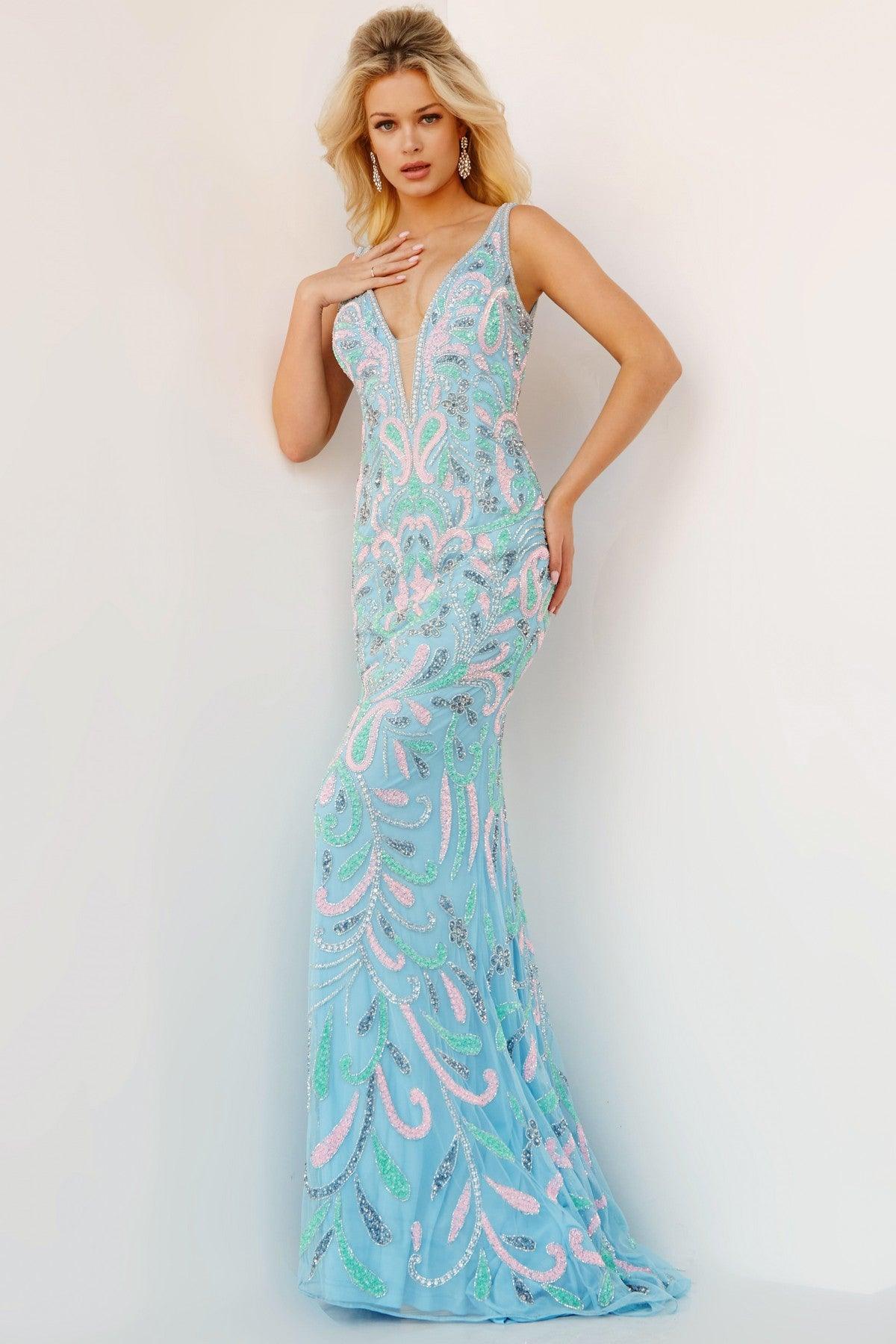 Prom Dresses Long Sleeveless Formal Prom Gown Light Multi Blue