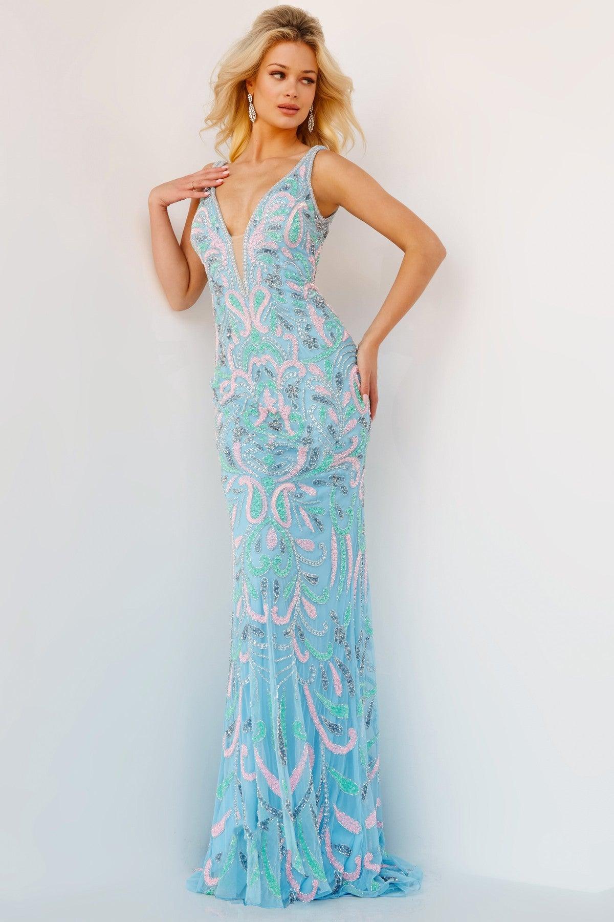 Prom Dresses Long Sleeveless Formal Prom Gown Light Multi Blue