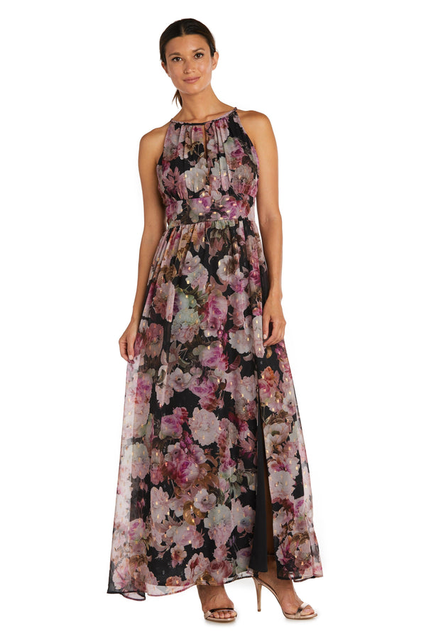 Long Floral Print Dress Halter R&M Richards 9072