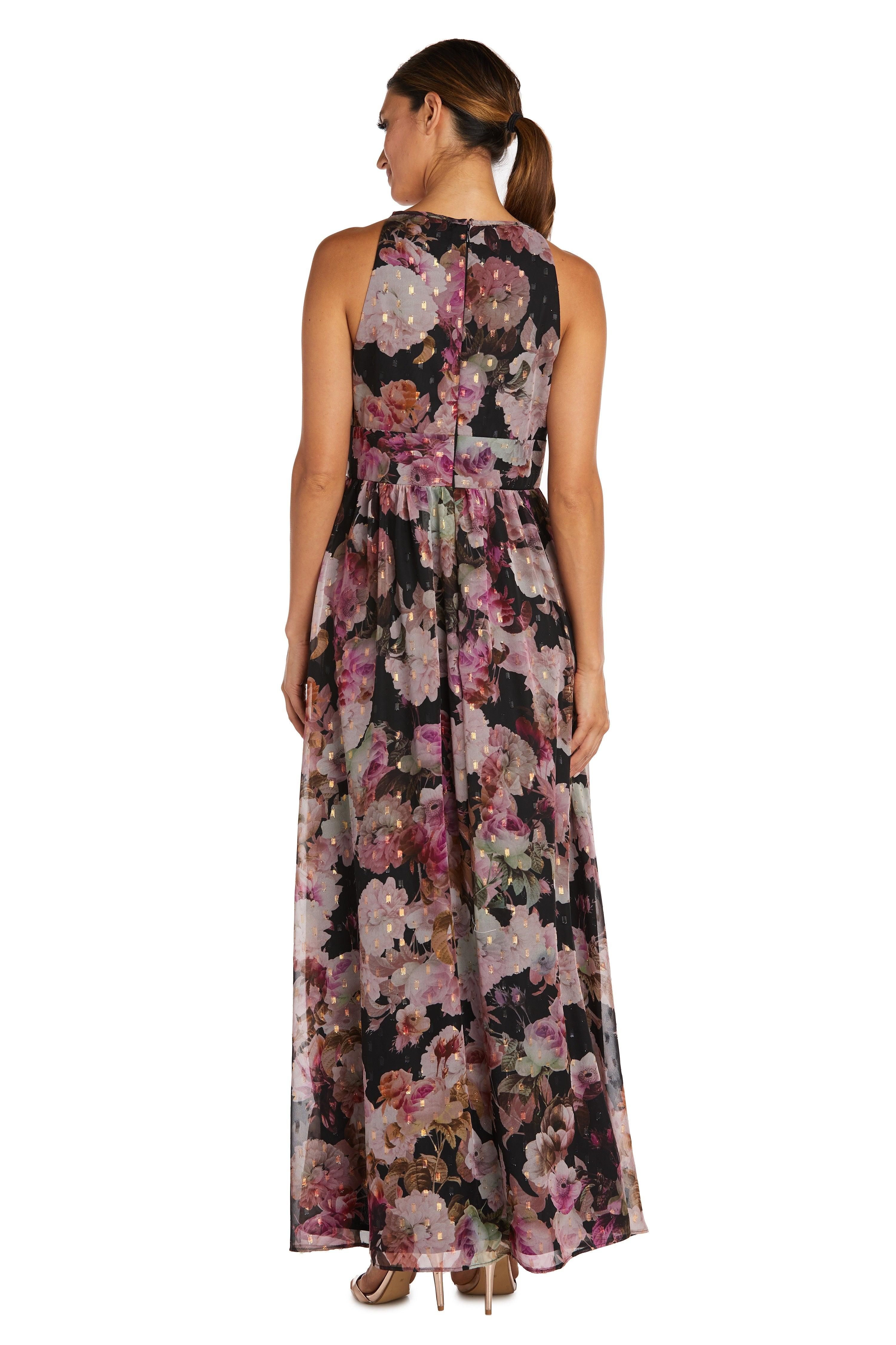 Formal Dresses Long Halter Floral Print Dress Black/Rose