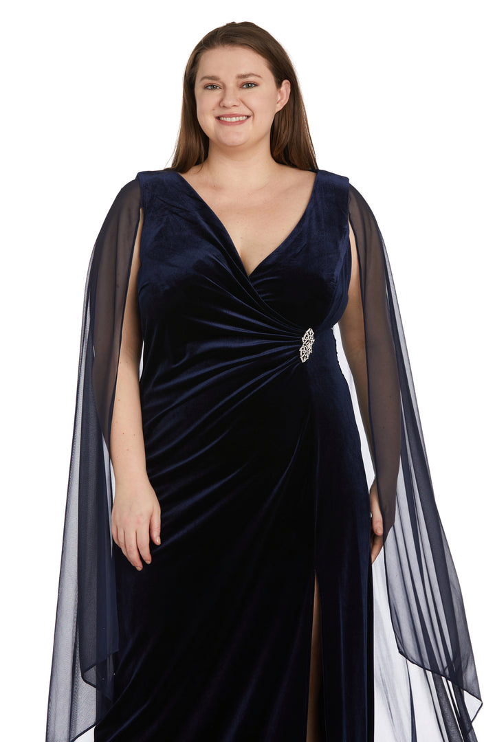 R&M Richards 9073W Long Plus Size Cape Wrap Dress