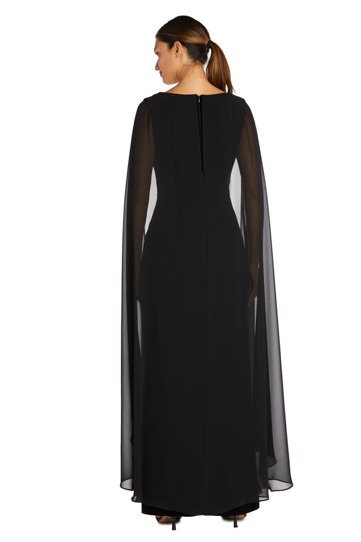 Black R&M Richards 9073 Long Mother of the Bride Cape Wrap Dress