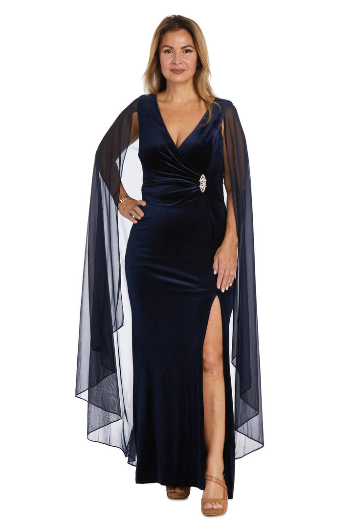 R&M Richards 9073 Long Mother of the Bride Cape Wrap Dress