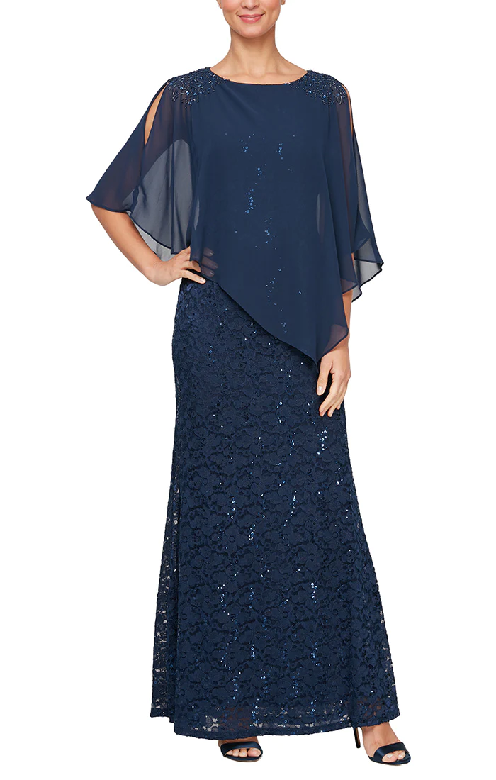 Sl Fashions Women's Sequin Lace Chiffon Caplet Gown - Buffet - Size 18 Sl Fashions Women's Sequin Lace Chiffon Caplet Gown - Buffet - Size 18