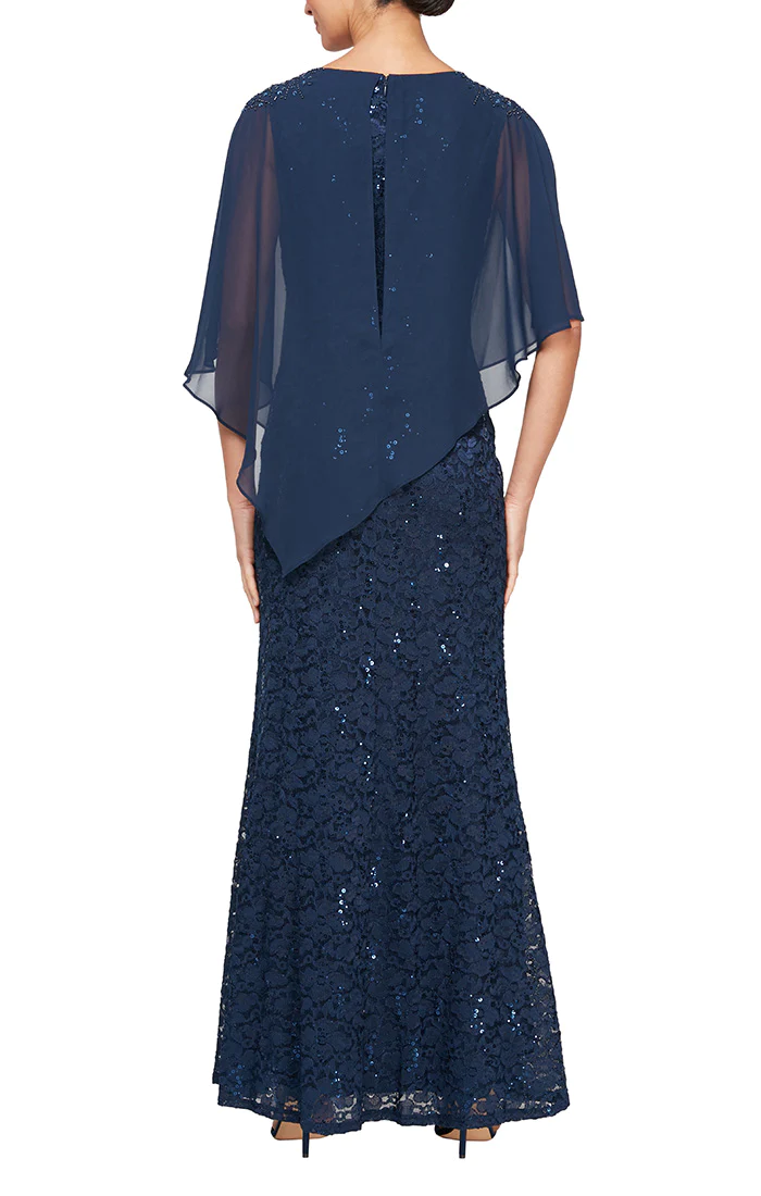 Sl Fashions Women's Sequin Lace Chiffon Caplet Gown - Buffet