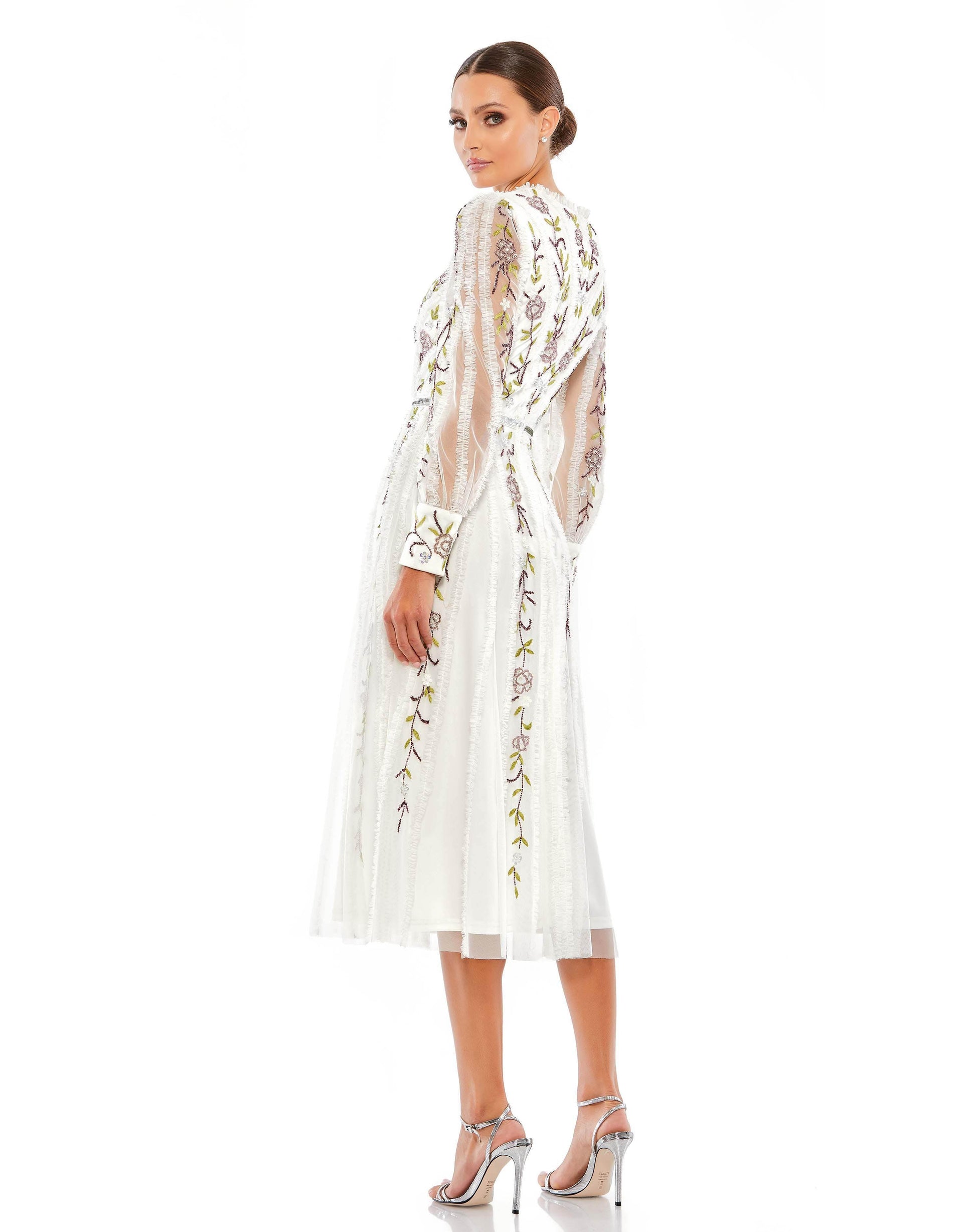 Mac Duggal 9133 Long Sleeve Tea Length Formal Dress
