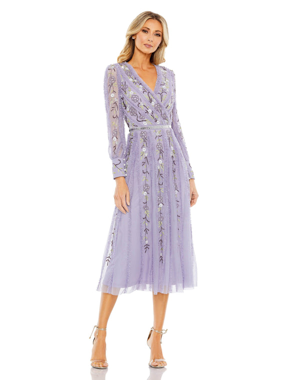Long Sleeve Tea Length Formal Dress Long Sleeves & Tea Length Mac Duggal 9133