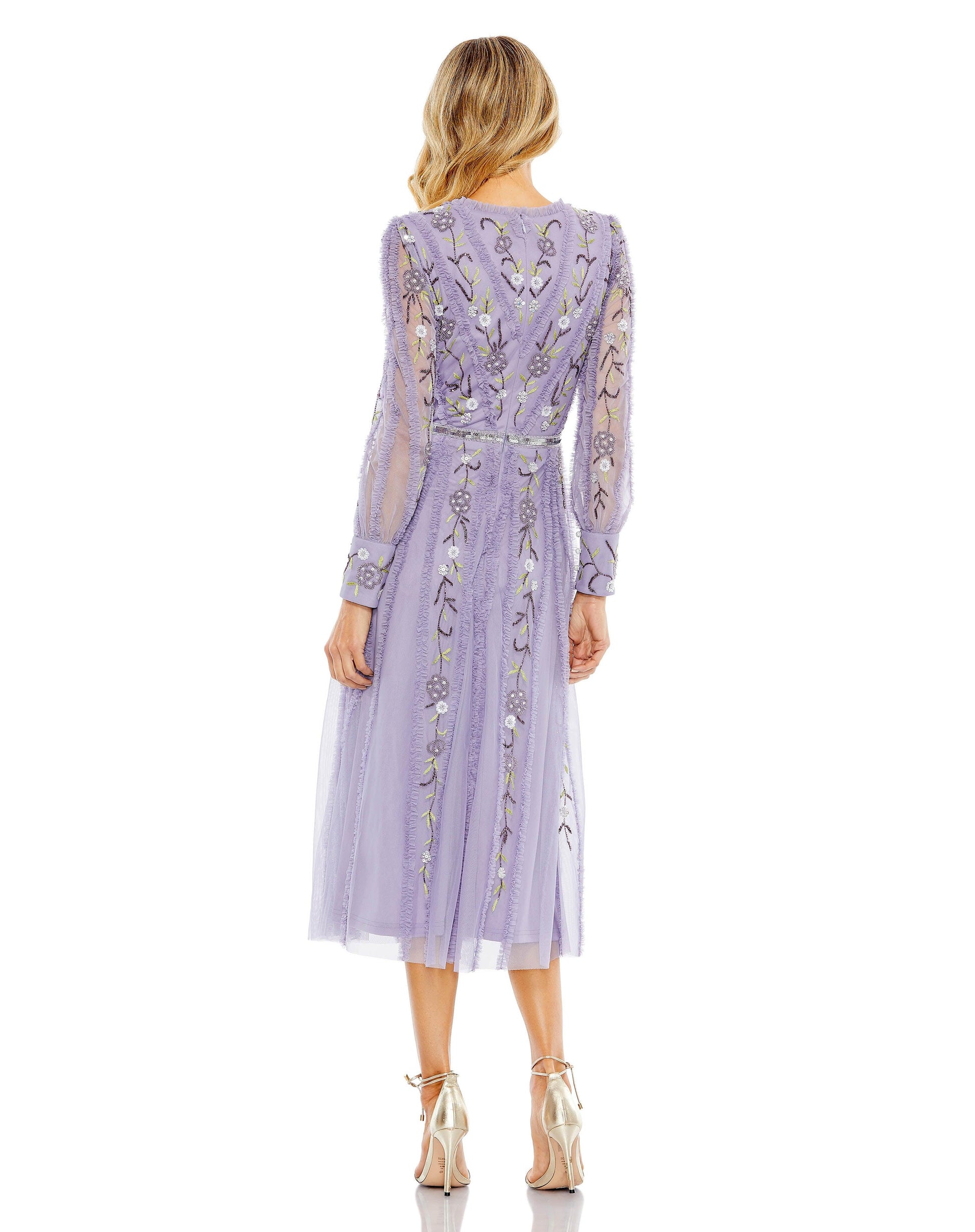 Mac Duggal 9133 Long Sleeve Tea Length Formal Dress