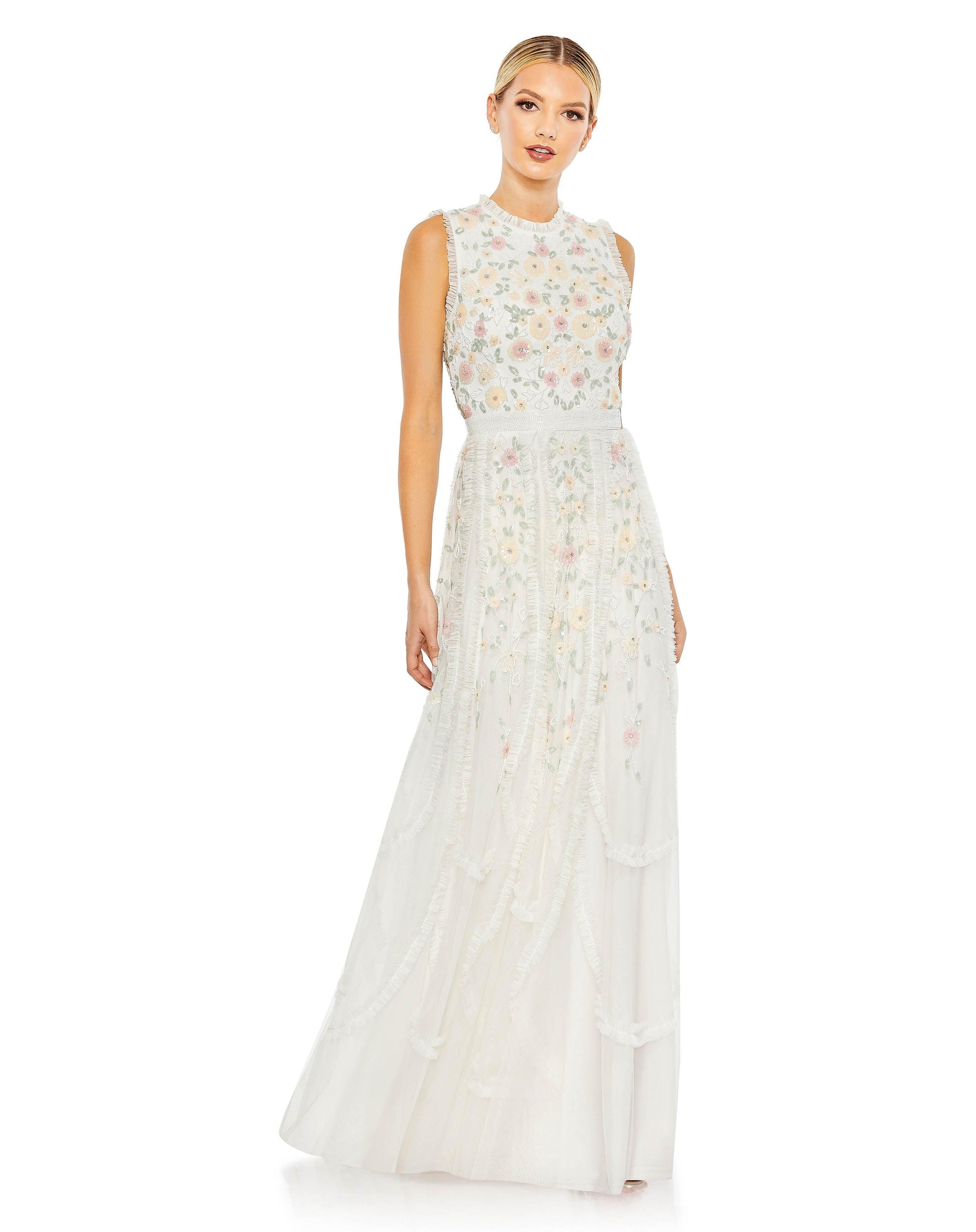 Mac Duggal 9137 Long Sleeveless Formal Ruffle Gown