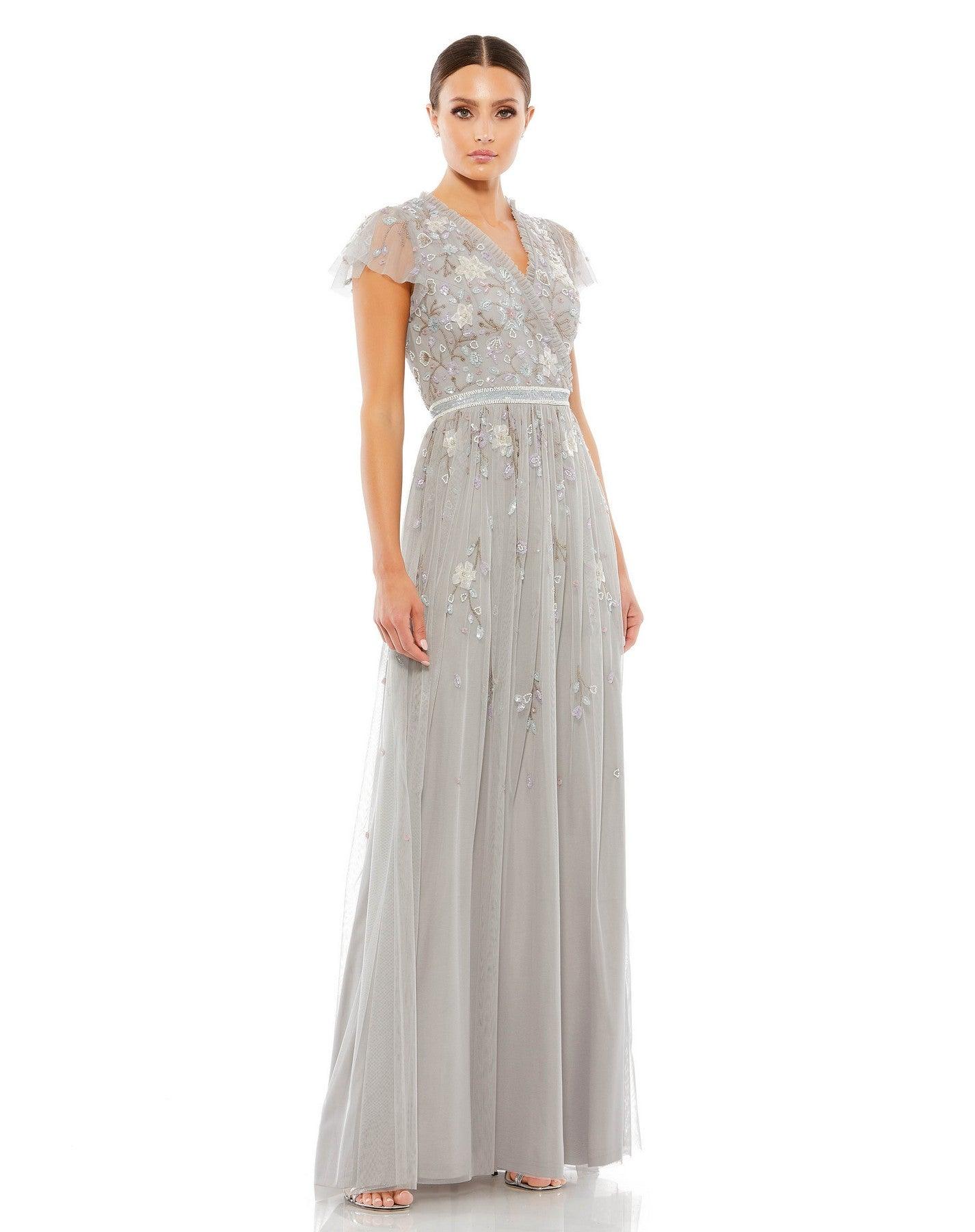 Formal Dresses Long Cap Sleeve Formal Evening Gown Platinum