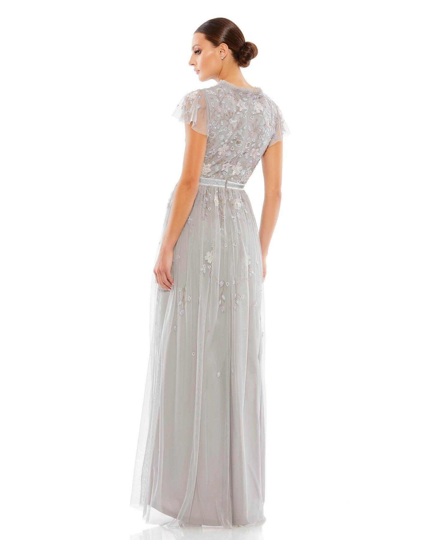 Formal Dresses Long Cap Sleeve Formal Evening Gown Platinum