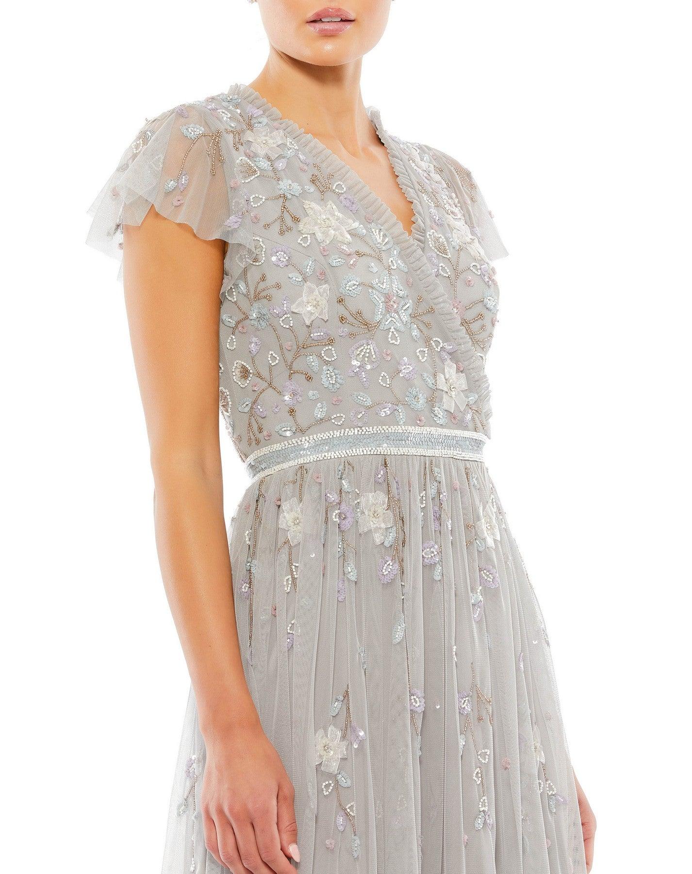 Formal Dresses Long Cap Sleeve Formal Evening Gown Platinum