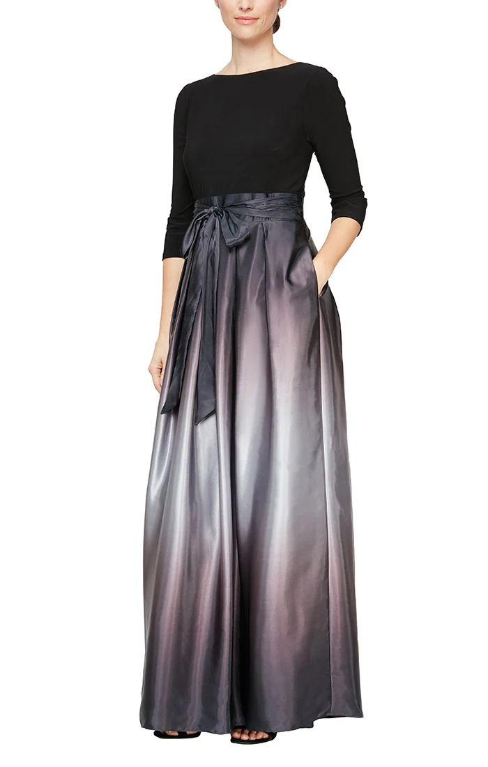 Sl Fashions Women's 3/4-Sleeve Ombre Gown - Black/Silver - Size 10 Sl Fashions Women's 3/4-Sleeve Ombre Gown - Black/Silver - Size 10
