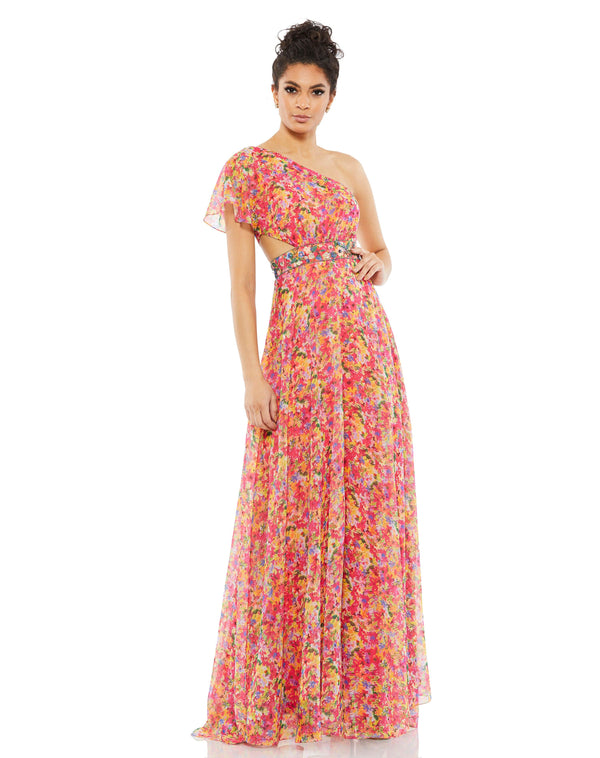 Long Floral One Shoulder Formal Dress One Shoulder & Floral Detail Mac Duggal 9157