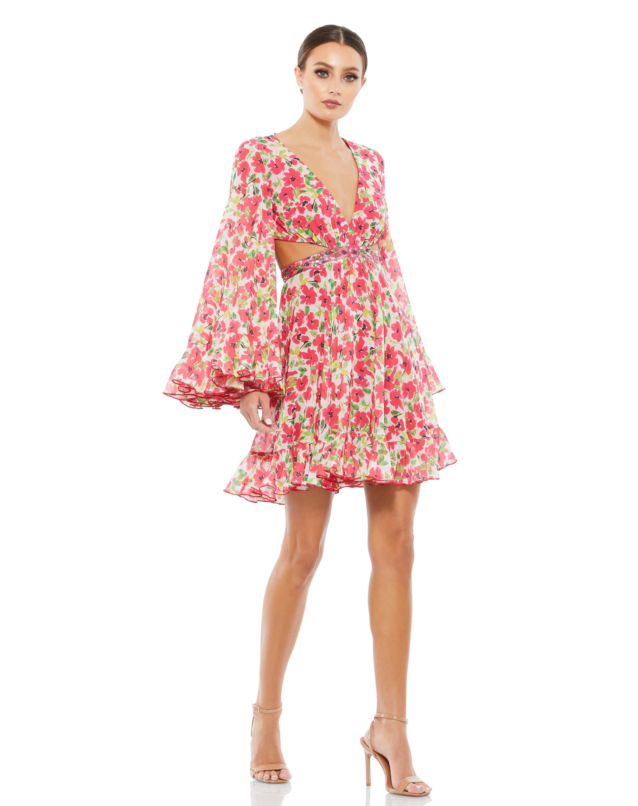 Pink Multi Mac Duggal 9158 Homecoming Short Floral Cocktail Dress for $249.0 – The Dress Outlet