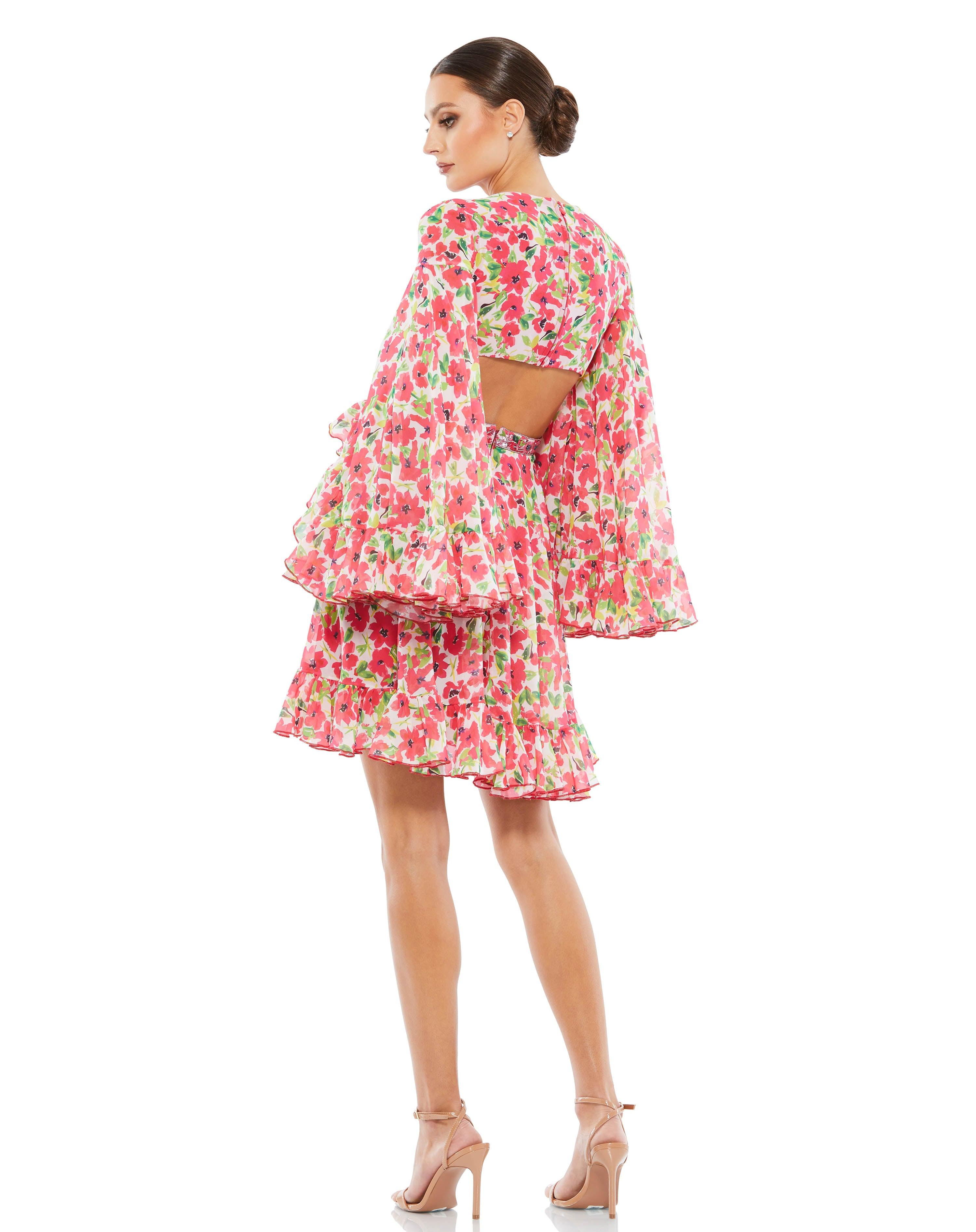 Pink Multi Mac Duggal 9158 Homecoming Short Floral Cocktail Dress