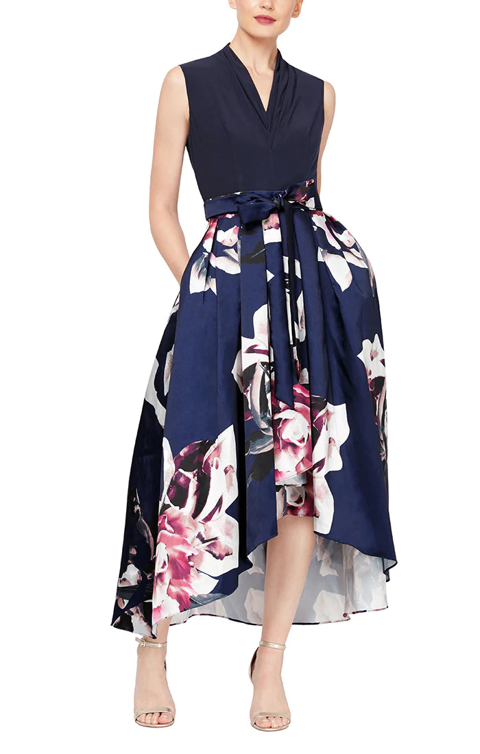 Formal Dresses Printed Mikado Skirt Long Formal Dress Navy Multi